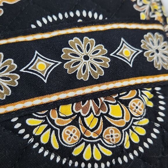 🔺️Stephanie Dawn Black & Yellow Quilted Floral Mandala Print Lined Pouch - Picture 6 of 12